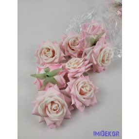   Rózsa nyílott selyemvirág fej 8 cm - Babarózsaszín-Krém