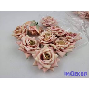 Rózsa nyílott selyemvirág fej 8 cm - Bézses