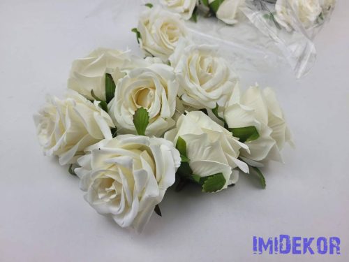 Rózsa selyemvirág fej D8cm - Krémes