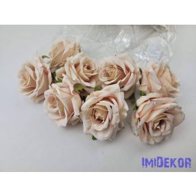 Rózsa selyemvirág fej D8cm - Halvány Barackos