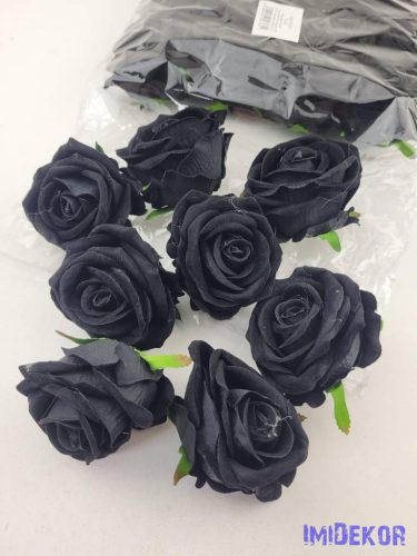 Rózsa bársonyos fej 7cm - Fekete