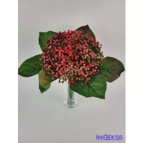 Bogyós 7 ágú díszítő csokor levéllel 30 cm - Piros