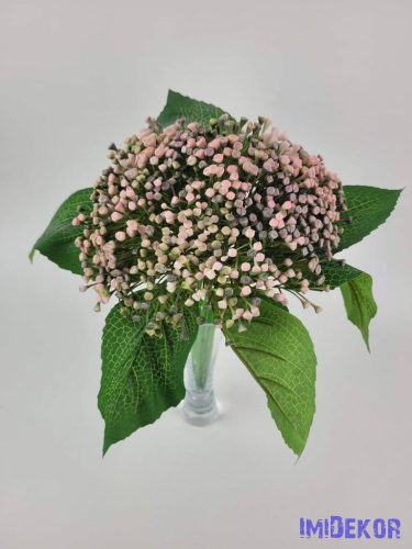 Bogyós 7 ágú díszítő csokor levéllel 30 cm - Rózsaszín
