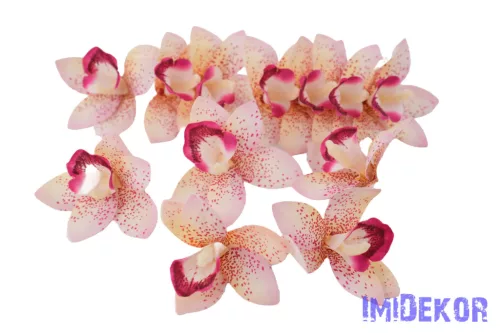 Orchidea gumis művirág fej 9 cm - Rózsaszín Foltos