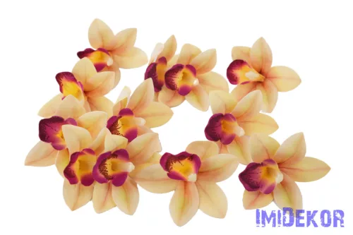 Orchidea gumis művirág fej 9 cm - Sötét Krém