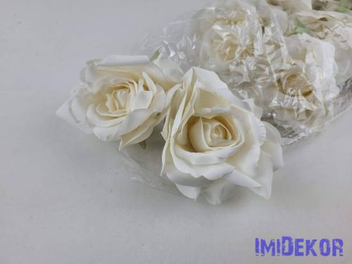 Rózsa selyemvirág fej nyílott 10 cm 911 - Ekrü