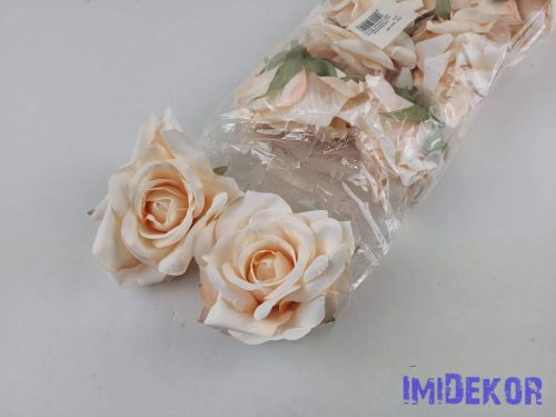 Rózsa selyemvirág fej nyílott 10 cm 911 - Halvány Barack
