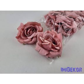   Rózsa selyemvirág fej nyílott 10 cm 911 - Fáradt Rózsaszín