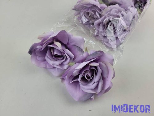 Rózsa selyemvirág fej nyílott 10 cm 911 - Világos Lilás