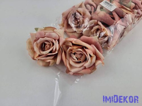 Rózsa selyemvirág fej nyílott 10 cm 911 - Világos Narancs