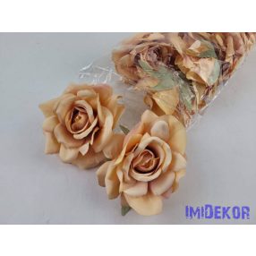 Rózsa selyemvirág fej nyílott 10 cm 911 - Krém-Narancs