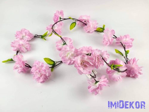 Virágos leveles girland 180 cm - Világos Rózsaszín