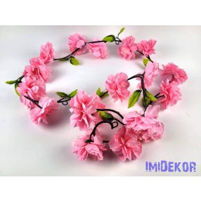 Virágos leveles girland 180 cm - Sötét Rózsaszín
