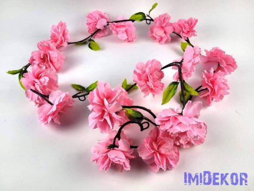 Virágos leveles girland 180 cm - Sötét Rózsaszín