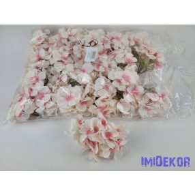 Hortenzia 25v selyemvirág fej 15 cm - Fehér-Rózsaszín