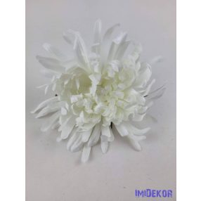 Kócos krizantém selyemvirág fej 14cm - Fehér