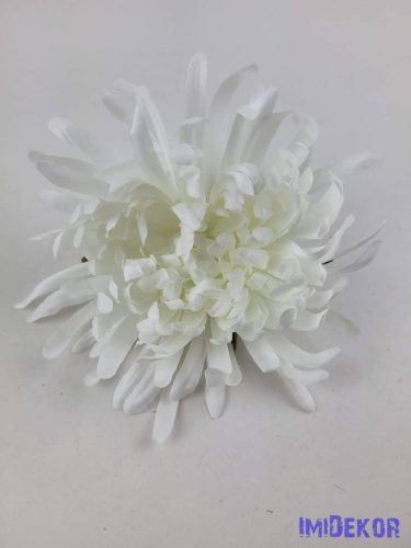 Kócos krizantém selyemvirág fej 14cm - Fehér