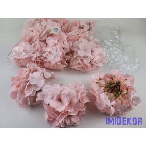   Hortenzia selyemvirág fej dús 54v. 17 cm - Púder Rózsaszín
