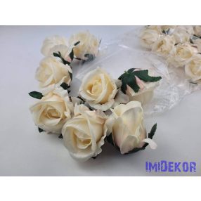 Nyíló rózsa selyem fej D7cm - Krémes Rózsaszín