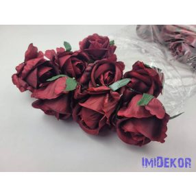 Nyíló rózsa selyem fej D7cm - Bordó
