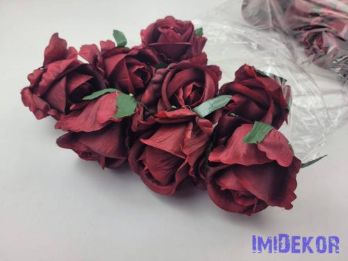 Nyíló rózsa selyem fej D7cm - Bordó
