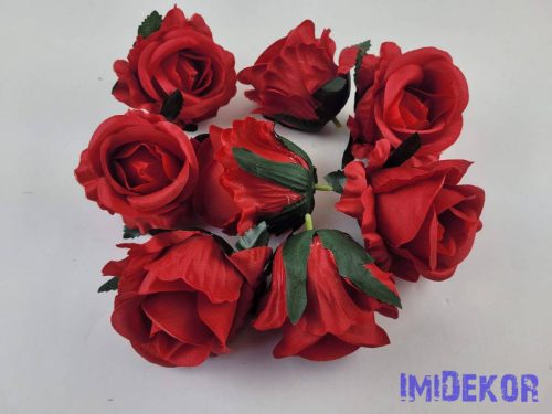 Nyíló rózsa selyem fej D7cm - Piros