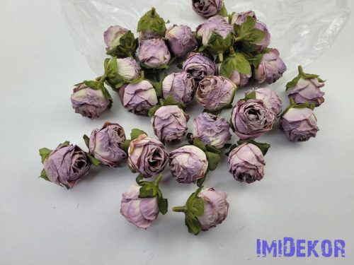 Rózsa szárazhatású selyem fej 3cm - Lila Átmenetes