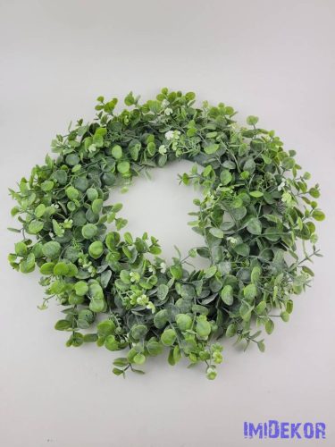 Kócos kis eukaliptuszos hamvas műzöld koszorú virággal 45cm