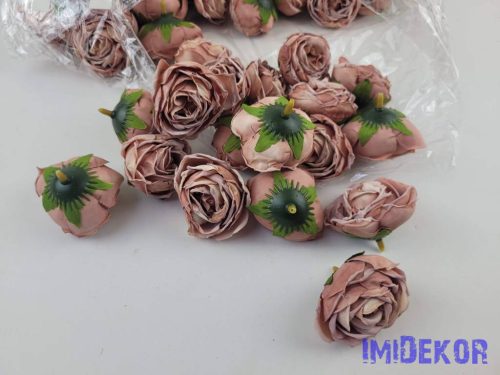 Rózsa szárazhatású selyem fej 4,5cm - Sötét Púder