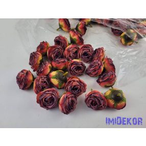 Rózsa szárazhatású selyem fej 4,5cm - Pirosas Narancs