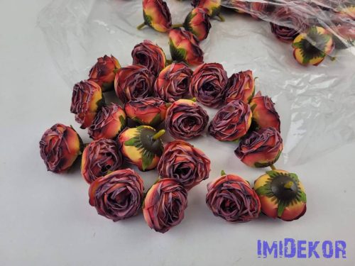 Rózsa szárazhatású selyem fej 4,5cm - Pirosas Narancs