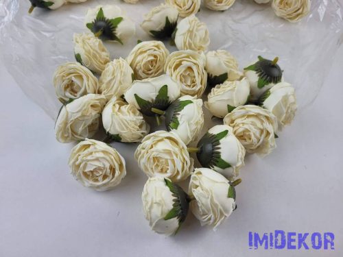 Rózsa szárazhatású selyem fej 4,5cm - Sötét Krém