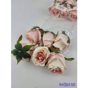 Bimbós rózsa selyem fej 6 cm - Krém-Rózsaszín