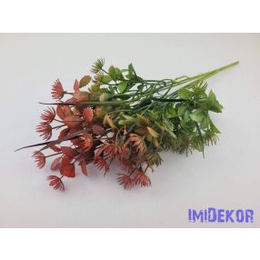 Vegyes levelű 5 ágú műzöld bokor 40 cm - Piros
