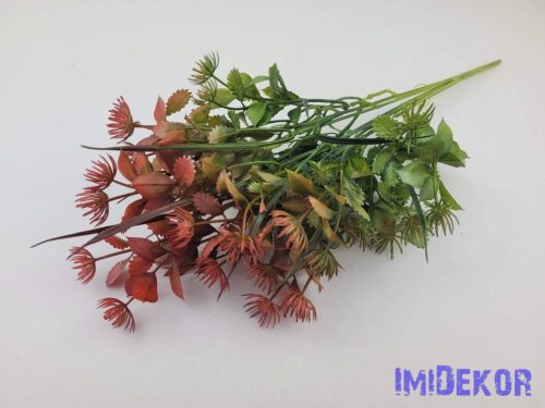 Vegyes levelű 5 ágú műzöld bokor 40 cm - Piros