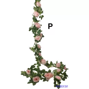 Virágos leveles girland 180cm - Rózsaszín