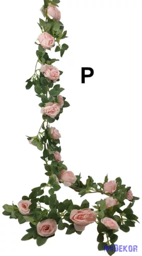 Virágos leveles girland 180cm - Rózsaszín