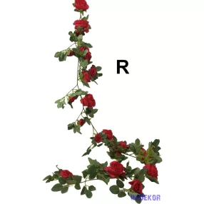 Virágos leveles girland 180cm - Piros