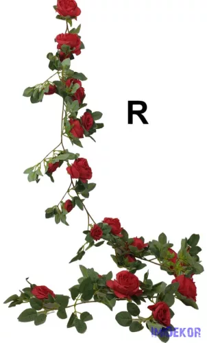 Virágos leveles girland 180cm - Piros