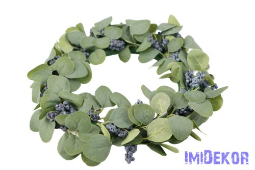 Hamvas levelű bogyós koszorú 40 cm