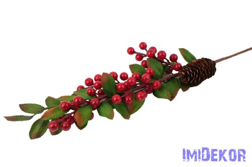 Piros bogyós leveles ág tobozzal 62 cm