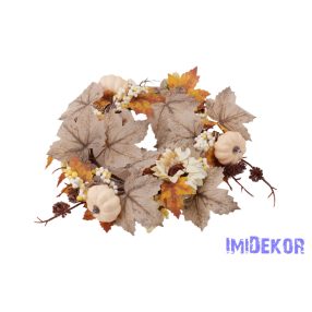 Tökös fehér bogyós koszorú bársony virággal 32cm