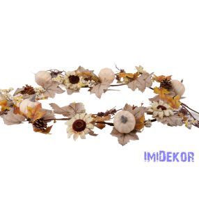   Tökös-tobozos fehér bogyós girland bársony virággal 160cm