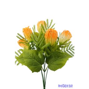   Korallféle műzöld selyem leveles 5 ágú bokor 34cm - Narancs