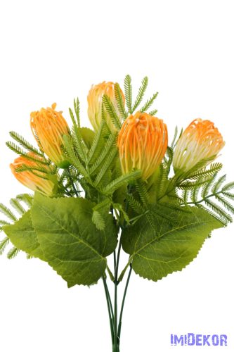 Korallféle műzöld selyem leveles 5 ágú bokor 34cm - Narancs