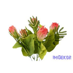   Korallféle műzöld selyem leveles 5 ágú bokor 34cm - Piros