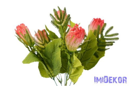 Korallféle műzöld selyem leveles 5 ágú bokor 34cm - Piros