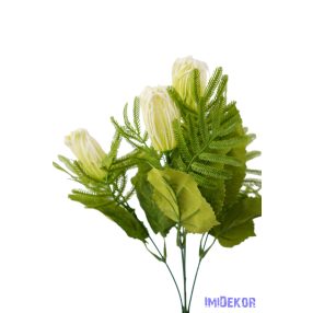   Korallféle műzöld selyem leveles 5 ágú bokor 34cm - Fehér