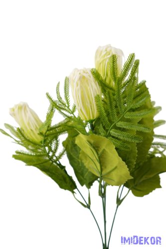 Korallféle műzöld selyem leveles 5 ágú bokor 34cm - Fehér