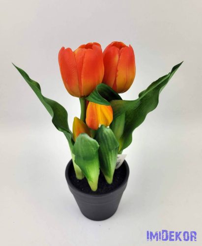 Cserepes gumi tulipán 2+3 fejes 23 cm - Narancs